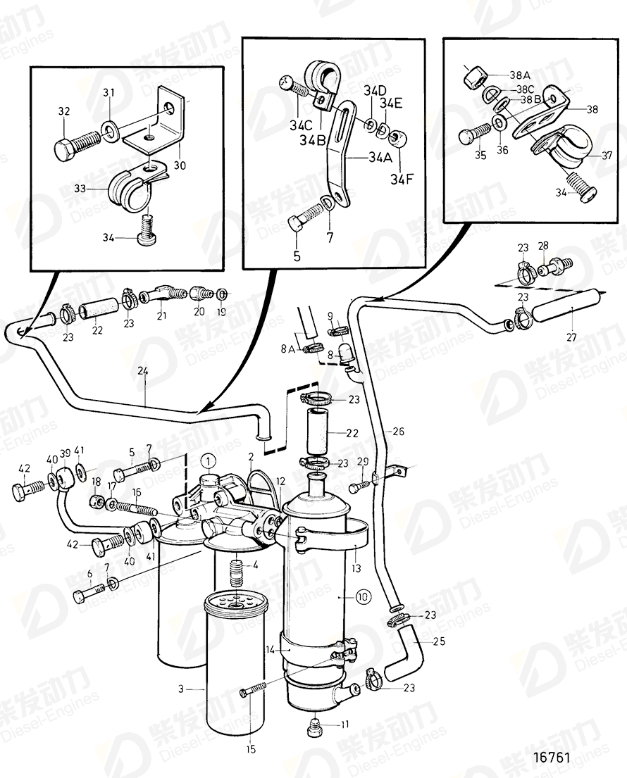 volvo penta Oil filter housing, oil filter 8194717 Drawing volvo penta Oil filter housing, oil filter 8194717 Drawing